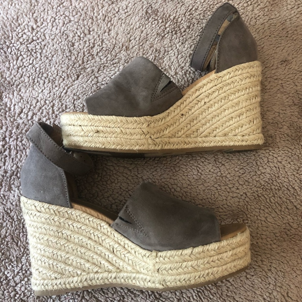 Grey platform woven sandals